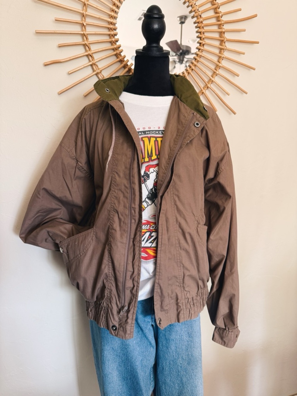 Vintage Men's Brown Casual Zip-Front Jacket